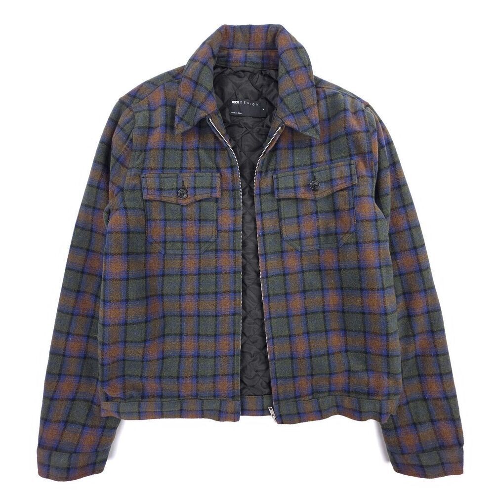 NEW ASOS Design Wool Plaid Tailored Chore Jacket Old Money Minimal Quiet Luxury - Picture 5 of 8